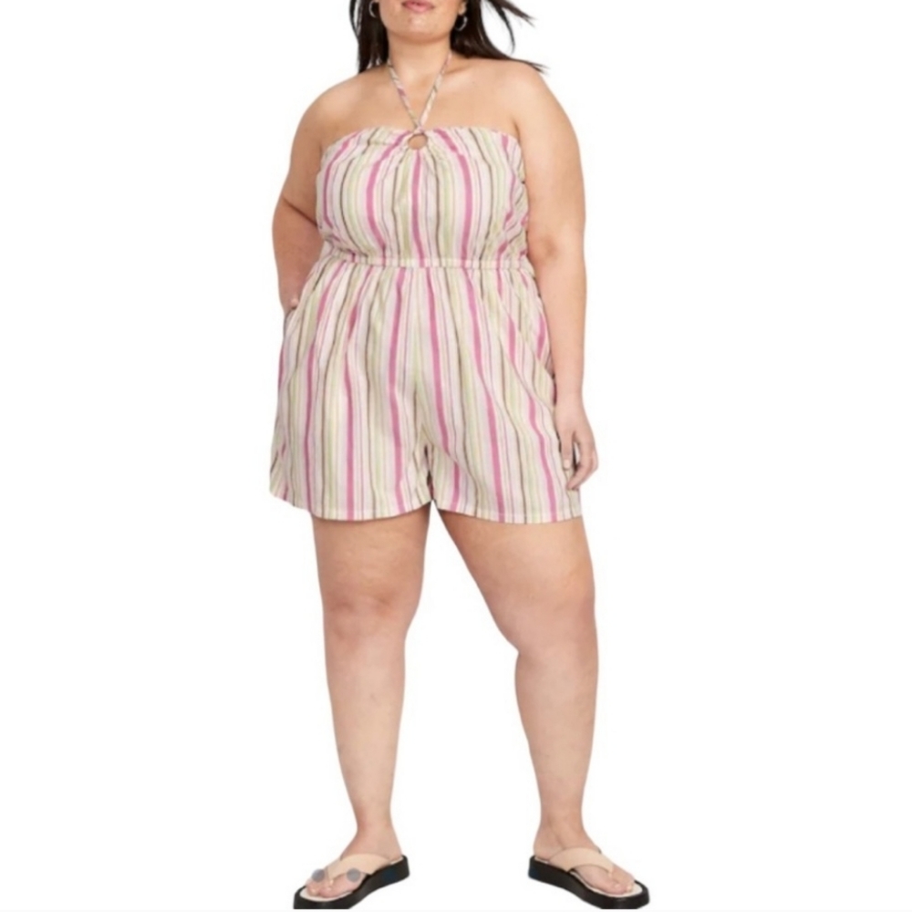 Old Navy Striped O-Ring Halter Romper Plus Size Woman 2X Boho Y2K Cottagecore